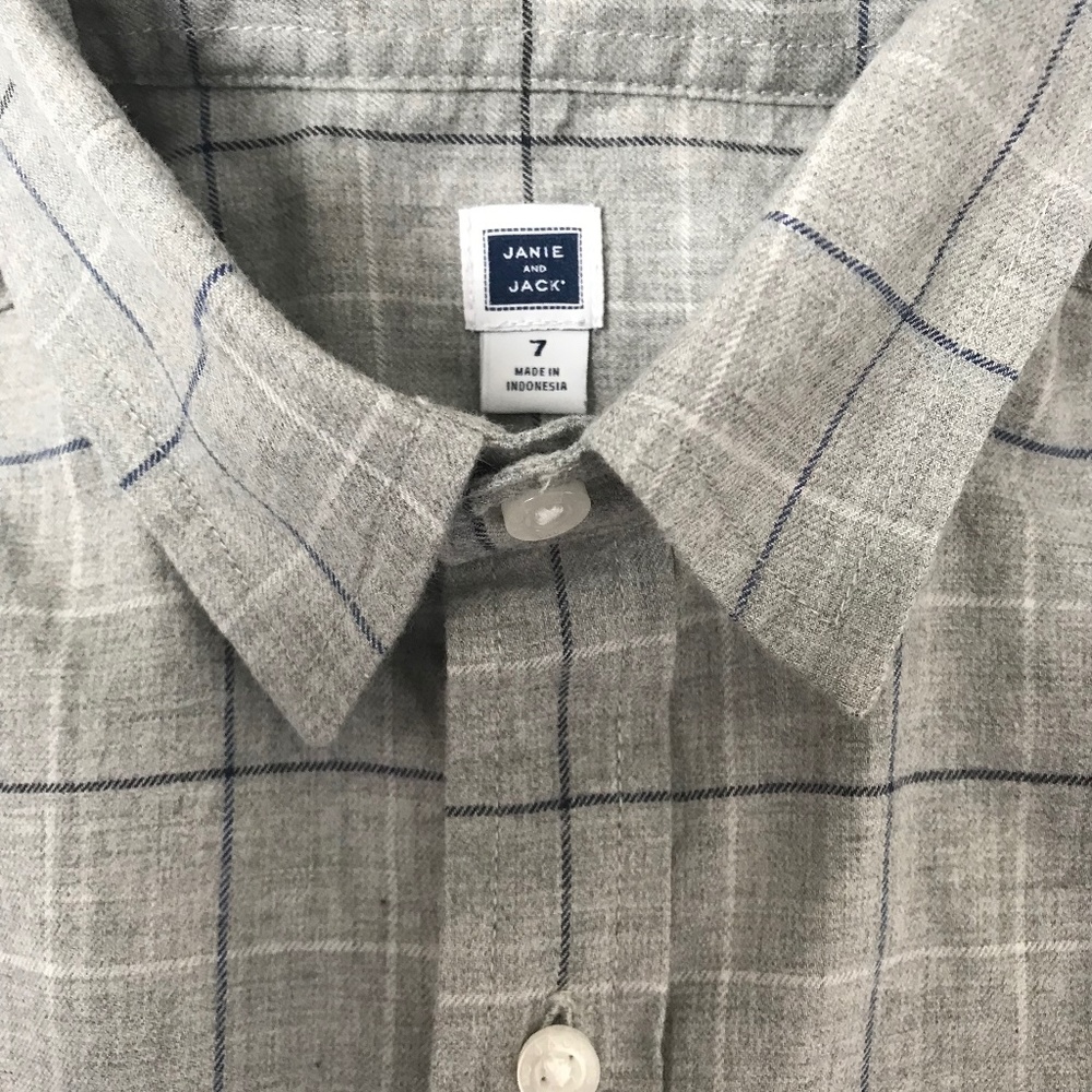 Janie and Jack grey plaid flannel button down shirt